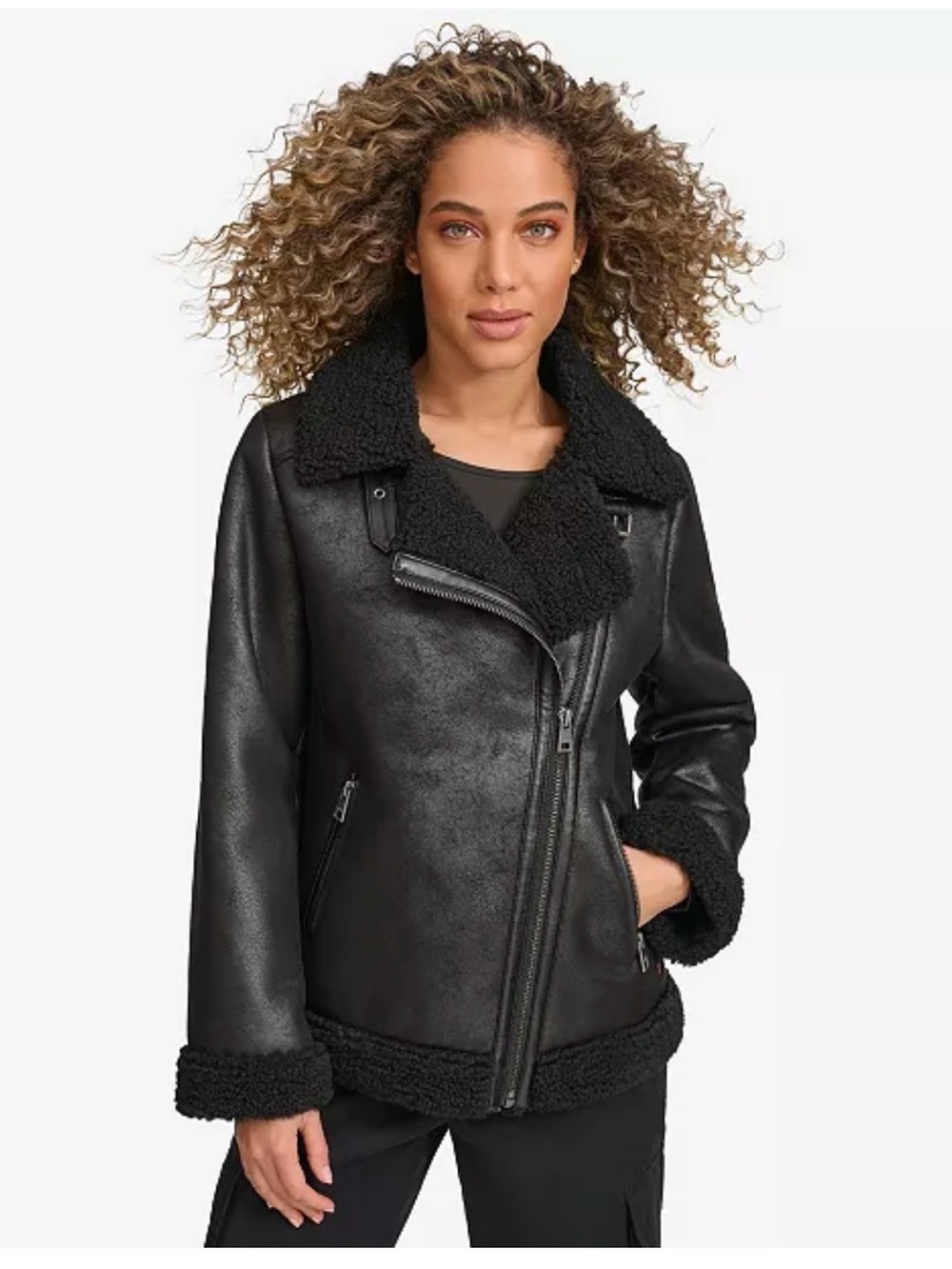 NWT Levi's Black Sherpa-Lined Leather Jacket in S